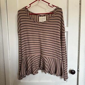 Free People We The Free Striped Waffle Knit Peplum Top Small